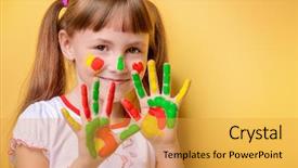  Presentation with face search at large scale - Slides with painted hands - funny little girl with paints background and a yellow colored foreground