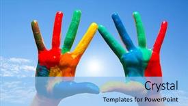 Presentation with colorful hands - Slides consisting of painted hands colorful fun creative background and a light blue colored foreground