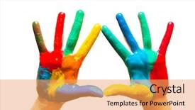  Presentation with colorful finger painted hands - PPT theme having painted hands colorful fun creative background and a yellow colored foreground