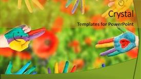  Presentation with bright - PPT theme having painted hands on bright background background and a gold colored foreground