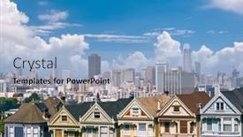  Presentation with victorian - PPT theme with painted-ladies-victorian-style-homes background and a light blue colored foreground