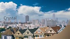  Presentation with san francisco - Colorful presentation theme enhanced with painted-ladies-victorian-style-homes backdrop and a light blue colored foreground