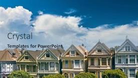  Presentation with victorian - Colorful slides enhanced with painted-ladies-victorian-style-homes backdrop and a light blue colored foreground