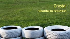  Presentation with tires - Presentation theme having painted white old tires background and a tawny brown colored foreground
