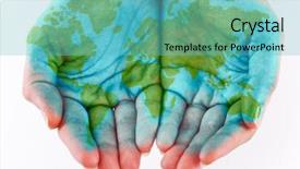  Presentation with faith - Colorful slides enhanced with painted world on hands isolated backdrop and a seafoam green colored foreground