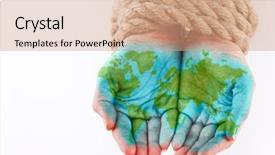  Presentation with world - Slides featuring painted world on hands isolated background and a coral colored foreground