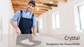  Presentation with paint roller - Beautiful PPT theme featuring painter - smiling handsome young builder using backdrop and a lemonade colored foreground