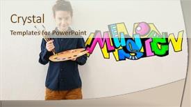  Presentation with colorful music - Beautiful PPT layouts featuring painter and colorful word music backdrop and a sky blue colored foreground