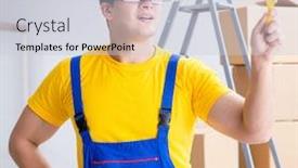  Presentation with contractor - Audience pleasing presentation theme consisting of painter-contractor-working-with-virtual backdrop and a lemonade colored foreground