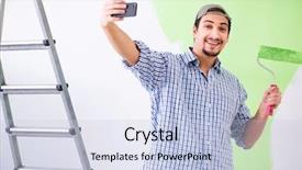  Presentation with eco friendly home renovation - Cool new slide deck with painter doing renovation at home backdrop and a lemonade colored foreground