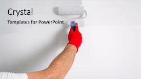  Presentation with painting - Colorful slide deck enhanced with painter hand painting a wall backdrop and a light gray colored foreground