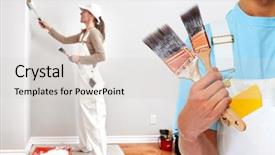  Presentation with painting - PPT layouts with painter hand with painting brush background and a light gray colored foreground