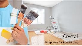  Presentation with brush painted pastel colour - PPT theme with painter hand with painting brush background and a lemonade colored foreground