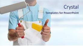  Presentation with painting walls paint roller - Amazing PPT layouts having painter hand with painting roller backdrop and a sky blue colored foreground