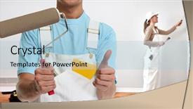  Presentation with painting walls paint roller - Audience pleasing theme consisting of painter hand with painting roller backdrop and a light blue colored foreground