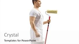  Presentation with paint bucket - Slide deck enhanced with painter-holding-a-bucket background and a white colored foreground