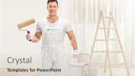  Presentation with paint bucket - PPT layouts enhanced with painter-holding-a-paint-roller background and a lemonade colored foreground