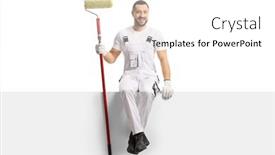  Presentation with paint roller - Presentation theme enhanced with painter-holding-a-paint-roller background and a  colored foreground