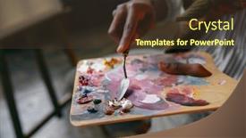  Presentation with brush - Beautiful PPT theme featuring painter-holds-brush-and-colorful backdrop and a tawny brown colored foreground