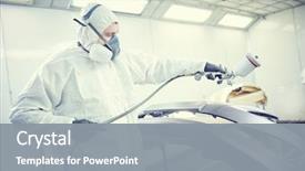  Presentation with automobile - Amazing PPT theme having painter in chamber painting automobile backdrop and a gray colored foreground