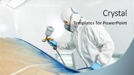  Presentation with automobile - Slides with painter in chamber painting automobile background and a white colored foreground