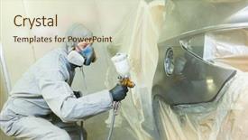  Presentation with painting - Presentation design enhanced with painter in chamber painting automobile background and a soft green colored foreground
