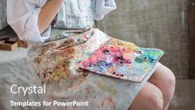  Presentation with studio - Audience pleasing PPT theme consisting of painter-in-her-studio backdrop and a  colored foreground