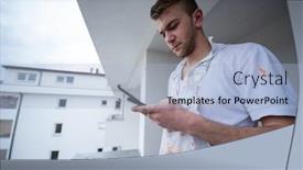  Presentation with telephone mobile - Presentation design featuring painter-making-telephone-call background and a light blue colored foreground