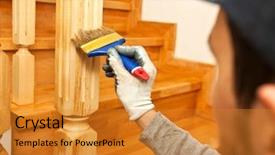  Presentation with brush - Presentation theme consisting of painter paints a varnish wooden background and a gold colored foreground