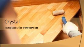  Presentation with painting walls paint roller - Presentation with painter paints a varnish wooden background and a yellow colored foreground