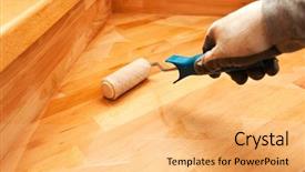  Presentation with wooden - Presentation design enhanced with painter paints a varnish wooden background and a yellow colored foreground