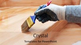  Presentation with brush - Cool new PPT theme with painter paints a varnish wooden backdrop and a coral colored foreground
