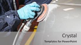  Presentation with body repair - Cool new PPT theme with painter polishes a car body backdrop and a light gray colored foreground