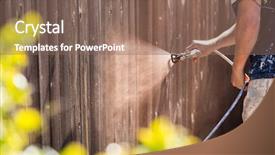  Presentation with professional - Audience pleasing PPT theme consisting of painter spraying house yard fence backdrop and a violet colored foreground