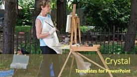  Presentation with work - Slides having painter studying her work background and a violet colored foreground