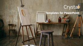  Presentation with nobody - PPT theme featuring painter-tools-and-easel background and a coral colored foreground