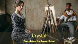  Presentation with brush - Beautiful PPT layouts featuring painter-with-palette-and-brush backdrop and a tawny brown colored foreground