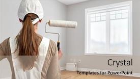  Presentation with painting walls paint roller - Slides featuring painter woman with painting roller background and a coral colored foreground