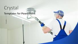  Presentation with work - Presentation design featuring painter-work-with-ceiling-polishing background and a sky blue colored foreground