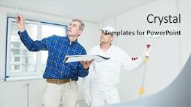  Presentation with foreman - PPT theme enhanced with painter worker discussing painting project background and a light gray colored foreground
