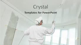  Presentation with sprayer - PPT layouts having painter-worker-with-airless-painting background and a light gray colored foreground