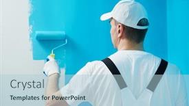  Presentation with painting - Colorful PPT theme enhanced with painter worker with roller painting wall surface into color backdrop and a light blue colored foreground