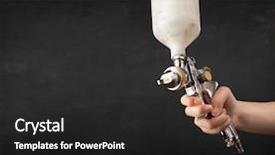  Presentation with gun - Presentation theme featuring painter works with airbrush gun and empty copyspace on dark background background and a dark gray colored foreground
