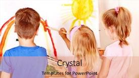  Presentation with children painting - Slides having painting at easel in school background and a  colored foreground