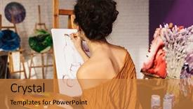  Presentation with artistic artist art brush - Beautiful presentation theme featuring painting at home holding palette backdrop and a gold colored foreground