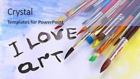  Presentation with brush - Amazing presentation theme having painting canvas - many brush in paint backdrop and a light blue colored foreground
