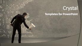  Presentation with paint roller - Theme having painting city - elegant businessman covering pie charts background and a gray colored foreground