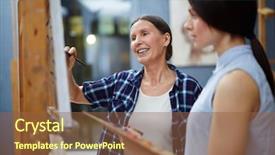  Presentation with coach - Presentation design consisting of painting-coach background and a tawny brown colored foreground