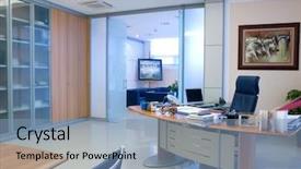  Presentation with company - Presentation design having painting company - executive office background and a seafoam green colored foreground