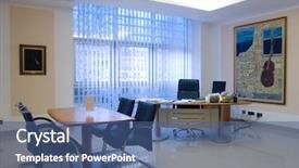  Presentation with company - Audience pleasing presentation theme consisting of painting company - executive office backdrop and a ocean colored foreground